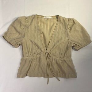 OAK + FORT Light Beige Tie-Front Peplum Blouse